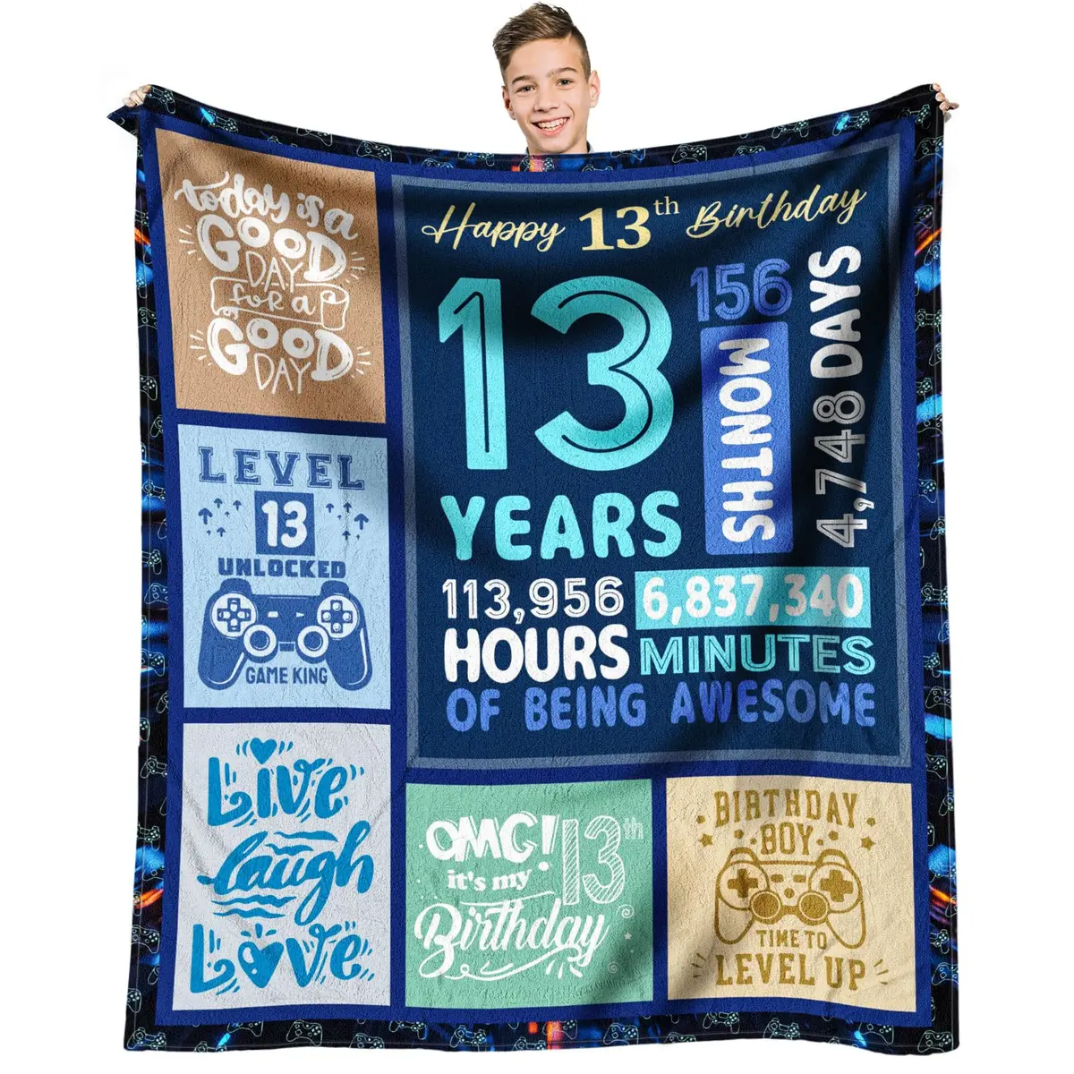 SIKLTY 13th Birthday Throw Blanket 152cm x 127cm | Official Teenager Gamer Gift - main product image