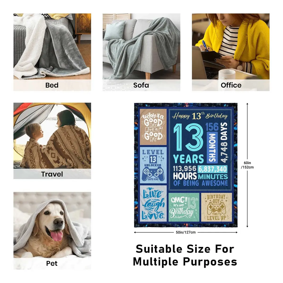 SIKLTY 13th Birthday Throw Blanket 152cm x 127cm | Official Teenager Gamer Gift - view 4
