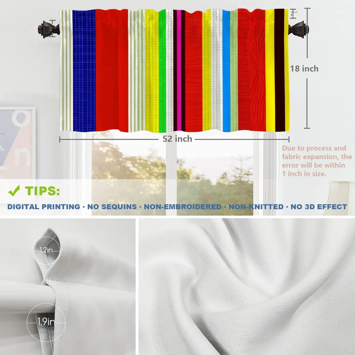 Shrahala Black Curtain 52"W x 18"L | Ethnic Mexican Stripes, Blackout, Rod Pocket, Thermal Insulated - view 5
