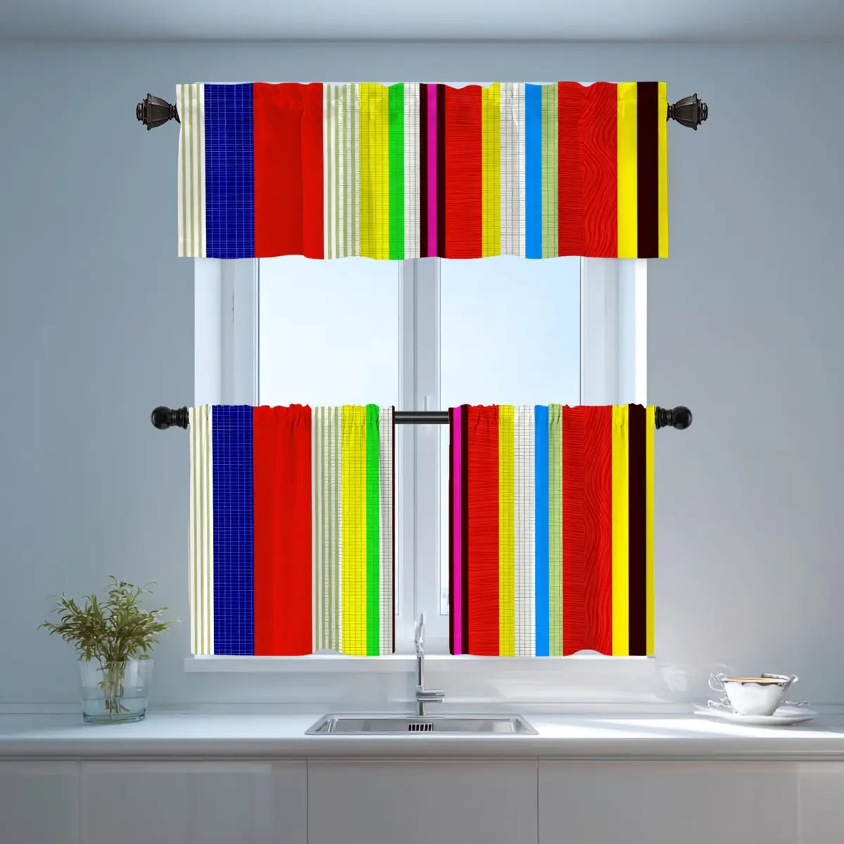 Shrahala Black Curtain 52"W x 18"L | Ethnic Mexican Stripes, Blackout, Rod Pocket, Thermal Insulated - view 7