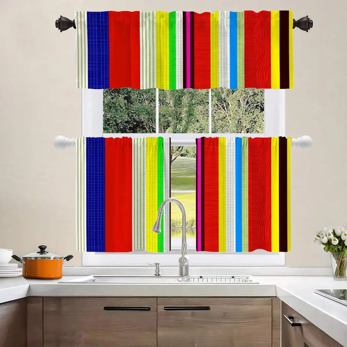 Shrahala Black Curtain 52"W x 18"L | Ethnic Mexican Stripes, Blackout, Rod Pocket, Thermal Insulated - view 8