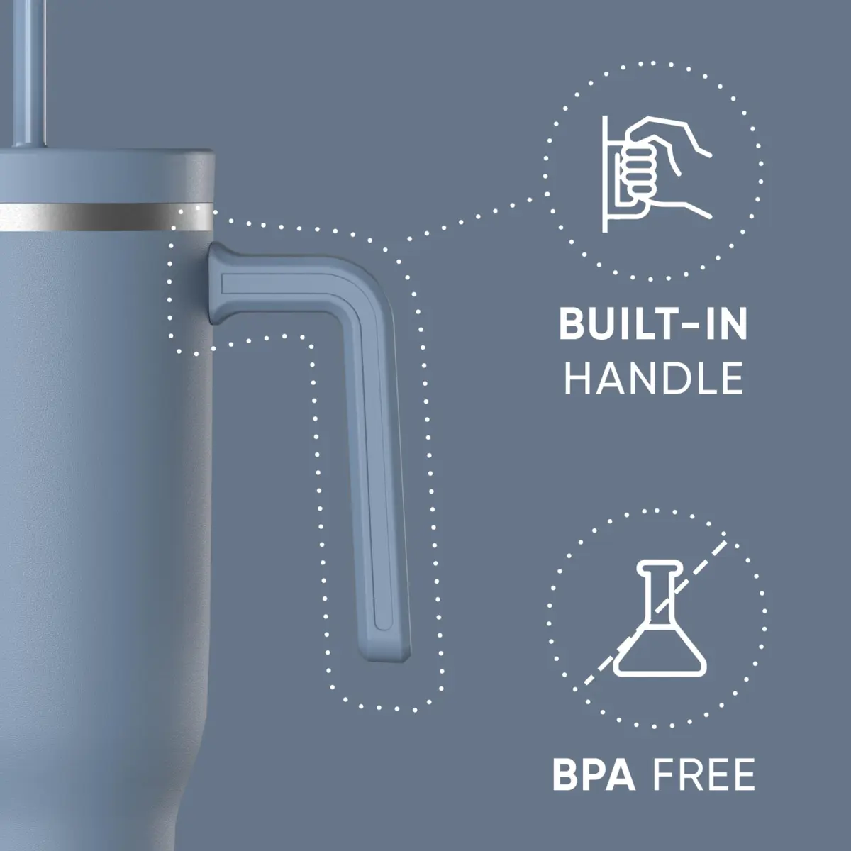 Hydrapeak Voyager 40oz Insulated Tumbler with Handle & Straw Lid | Leak-Resistant Stainless Steel Travel Cup for Work & Gym - view 3