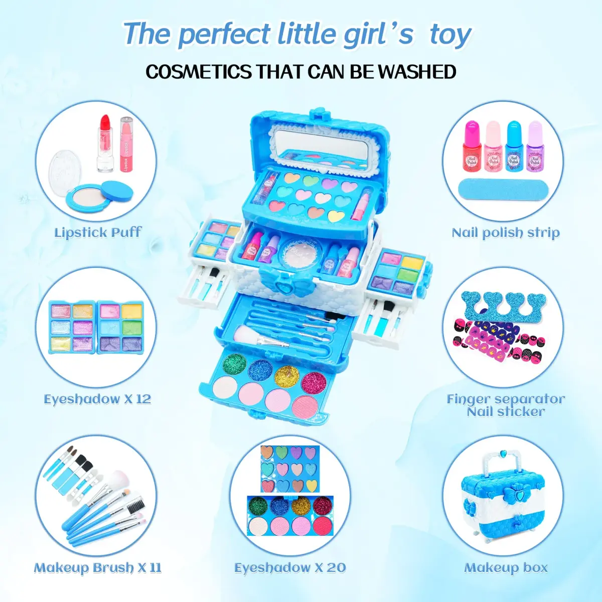 Mrabbitoo Kids Makeup Set for Girls 57 Pcs | Non-Toxic Washable Play Makeup Kit with Case - view 3