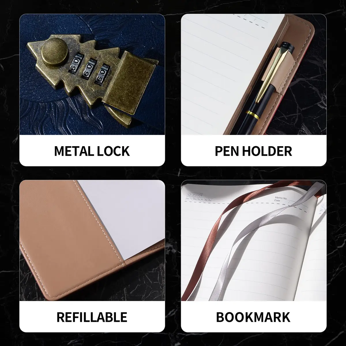 ZXHQ Lock Diary for Women & Men, A5 240 Pages Lockable Journal with Pen, Vintage Edge Design, Refillable Leather Journal Writing Notebook, Size A5(8.5 × 5.9 Inch) Dark Blue - view 5