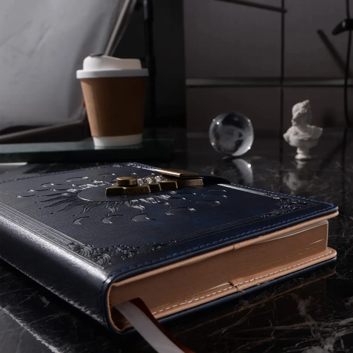 ZXHQ Lock Diary for Women & Men, A5 240 Pages Lockable Journal with Pen, Vintage Edge Design, Refillable Leather Journal Writing Notebook, Size A5(8.5 × 5.9 Inch) Dark Blue - view 7