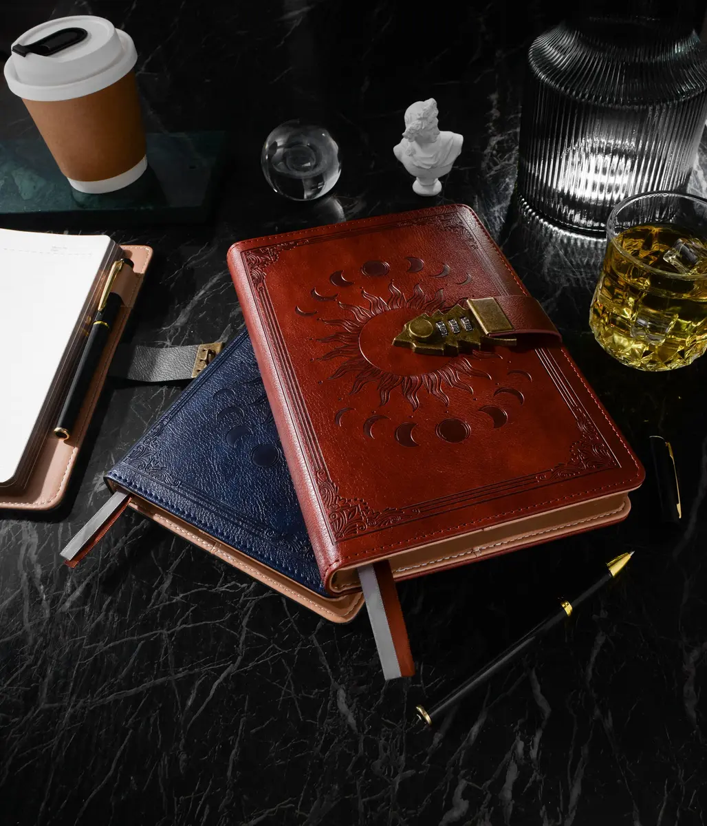ZXHQ Lock Diary for Women & Men, A5 240 Pages Lockable Journal with Pen, Vintage Edge Design, Refillable Leather Journal Writing Notebook, Size A5(8.5 × 5.9 Inch) Dark Blue - view 9