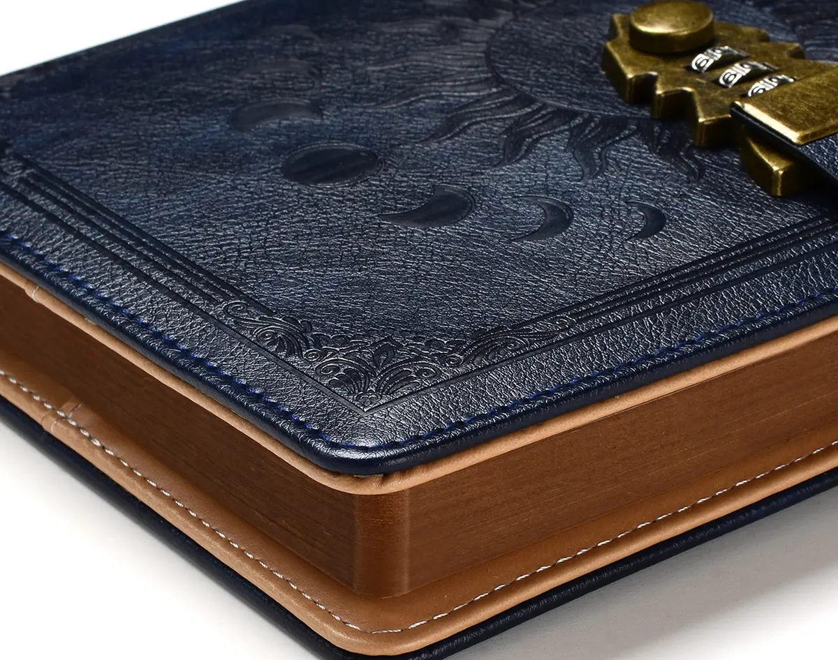 ZXHQ Lock Diary for Women & Men, A5 240 Pages Lockable Journal with Pen, Vintage Edge Design, Refillable Leather Journal Writing Notebook, Size A5(8.5 × 5.9 Inch) Dark Blue - view 2