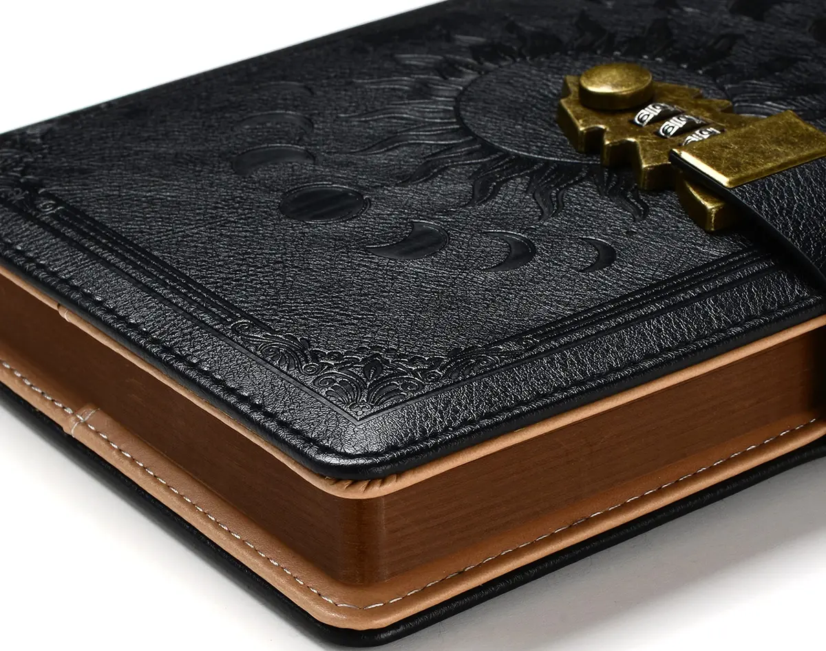 ZXHQ A5 Lock Diary with Pen Set, 260 Pages Refillable Leather Hardcover, 15.6 x 23 cm (5.9 x 8.5 inch) | Secure Password Lock for Privacy - view 2