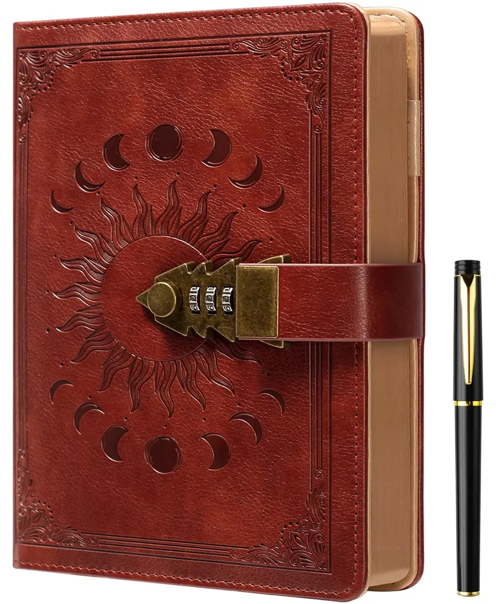 ZXHQ Lockable Journal for Women & Men A5 240 Pages Refillable Leather Notebook with Lock and Pen | Vintage Brown - main product image