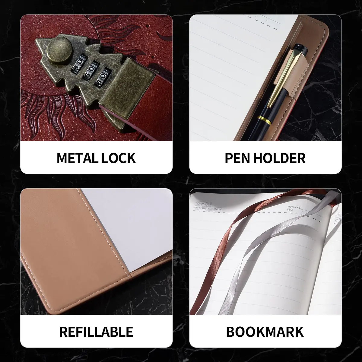 ZXHQ Lockable Journal for Women & Men A5 240 Pages Refillable Leather Notebook with Lock and Pen | Vintage Brown - view 5