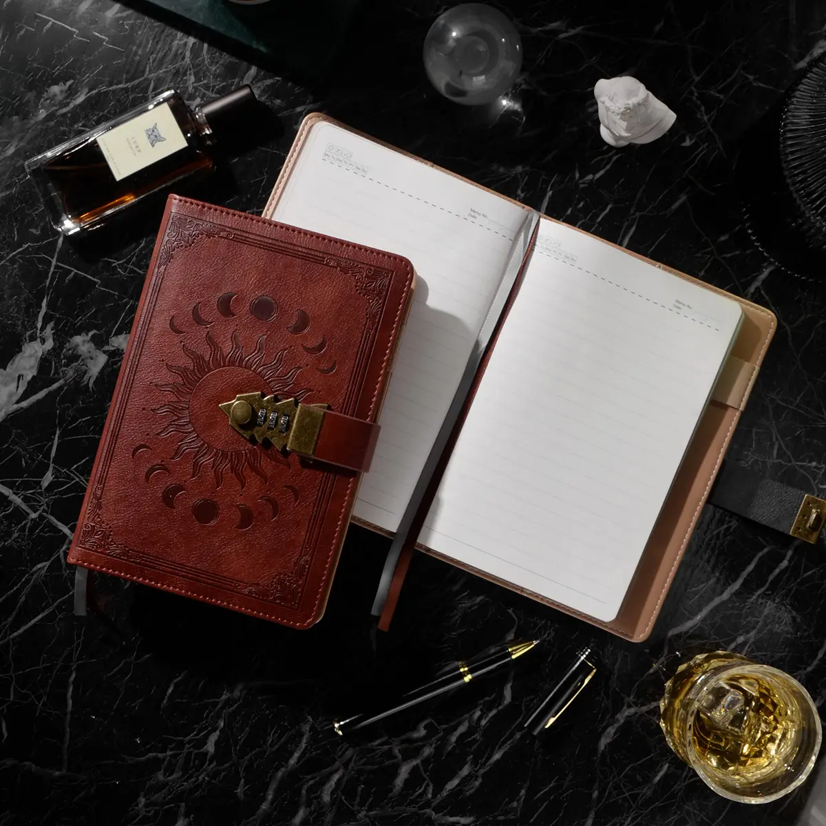 ZXHQ Lockable Journal for Women & Men A5 240 Pages Refillable Leather Notebook with Lock and Pen | Vintage Brown - view 3