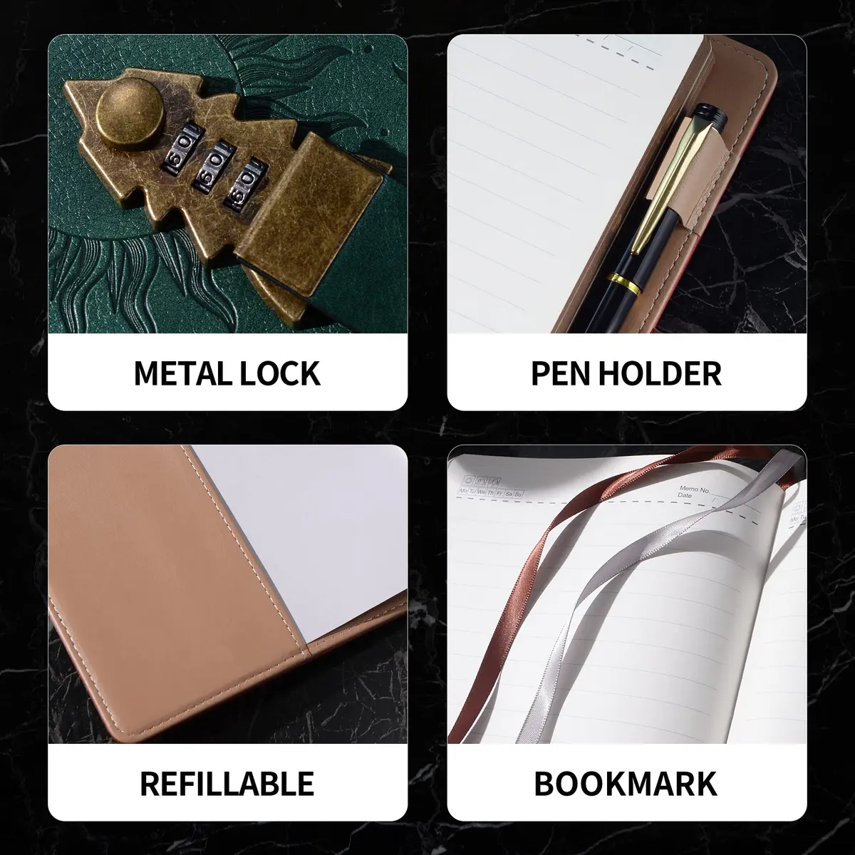 ZXHQ Lock Journal with Pen, A5 Refillable Diary with Combination Lock, 224 Pages | Secure Personal Organizer - view 4
