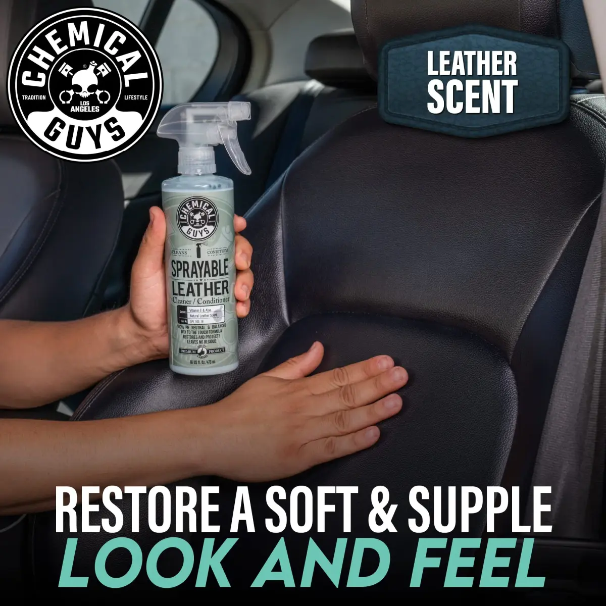 Chemical Guys Sprayable Leather Cleaner and Conditioner + Tire Kicker Shine 16 fl oz (473ml) | USA Import for Auto & Home - view 2