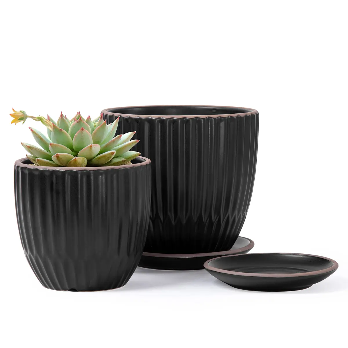 D'vine Dev 2-Pack Stoneware Planter Pots, 4.5/5.8 in, Black | Modern Ceramic Planters for Indoor & Outdoor Use - main product image