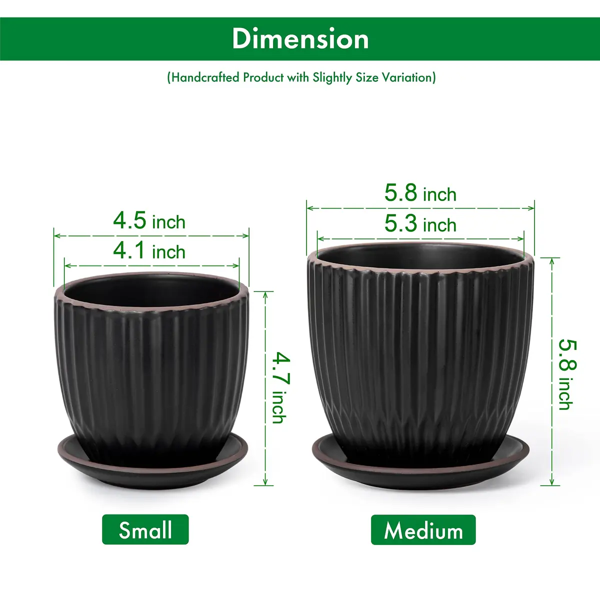D'vine Dev 2-Pack Stoneware Planter Pots, 4.5/5.8 in, Black | Modern Ceramic Planters for Indoor & Outdoor Use - view 3