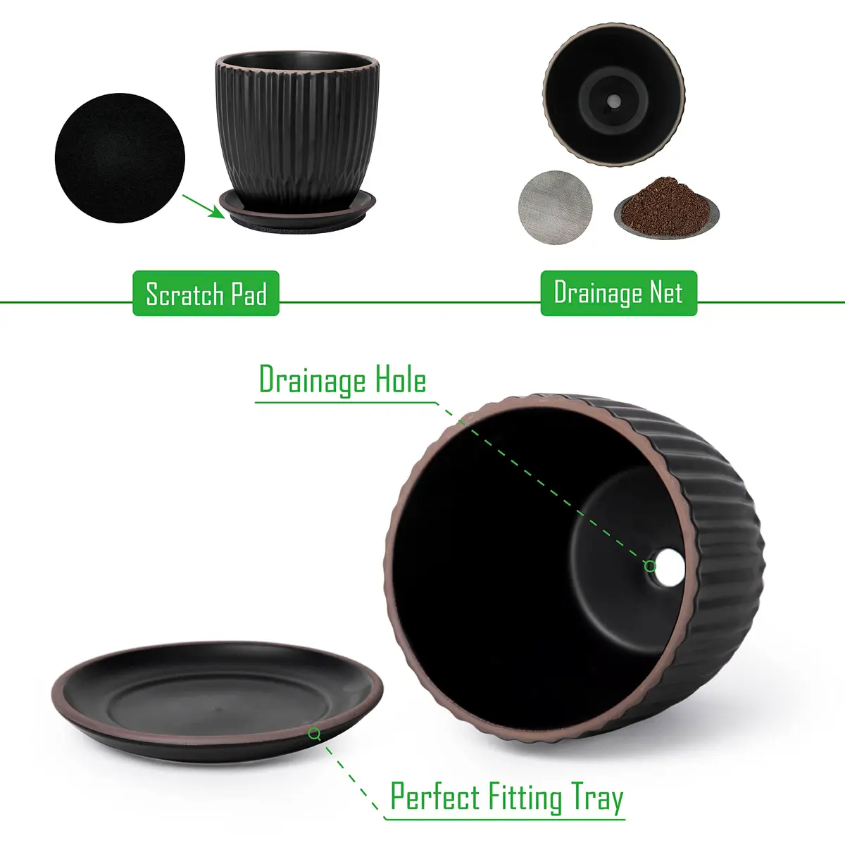 D'vine Dev 2-Pack Stoneware Planter Pots, 4.5/5.8 in, Black | Modern Ceramic Planters for Indoor & Outdoor Use - view 4