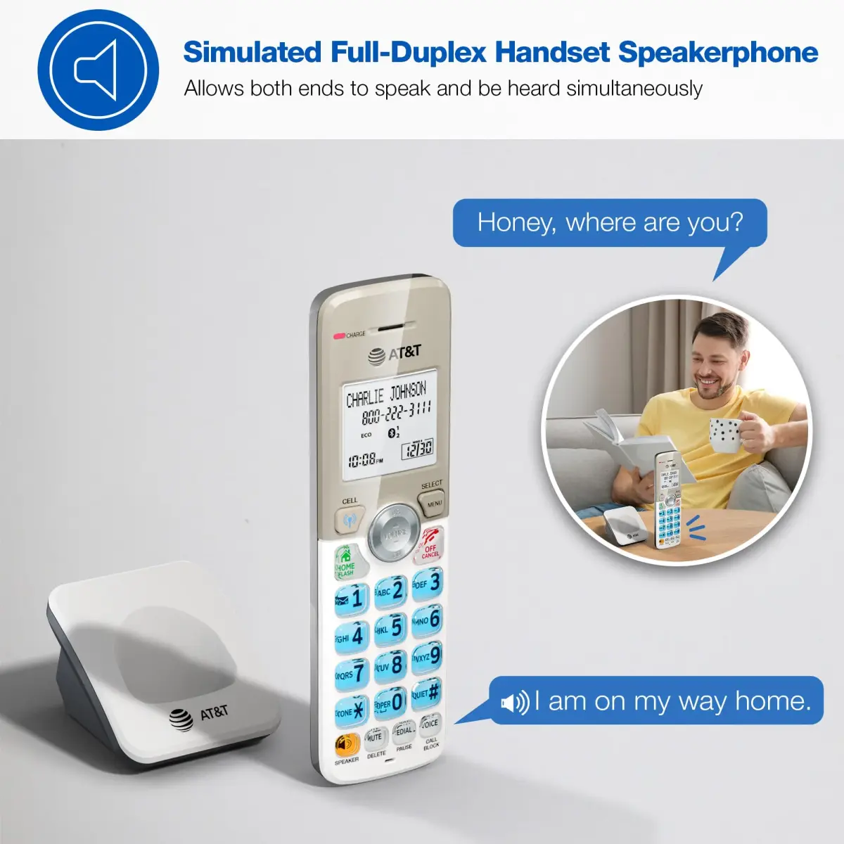 AT&T DL70019 Additional Handset for DL72x19 Series Cordless Phone | Bluetooth Connect to Cell, Smart Call Blocker, 1.8" Backlit Display, Big Buttons, Intercom - view 6