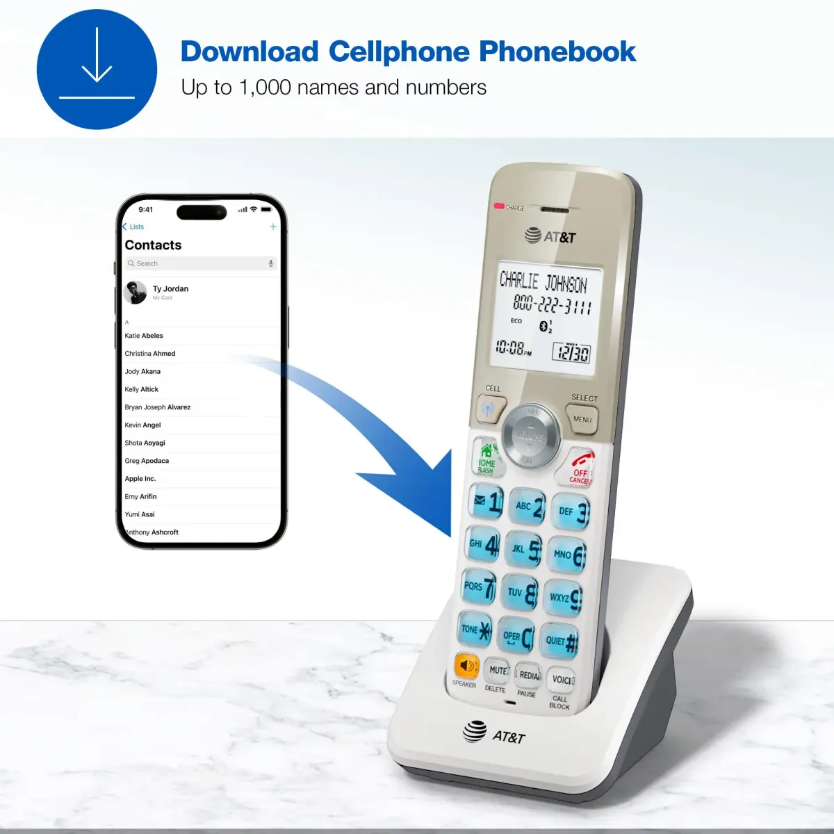 AT&T DL70019 Additional Handset for DL72x19 Series Cordless Phone | Bluetooth Connect to Cell, Smart Call Blocker, 1.8" Backlit Display, Big Buttons, Intercom - view 8