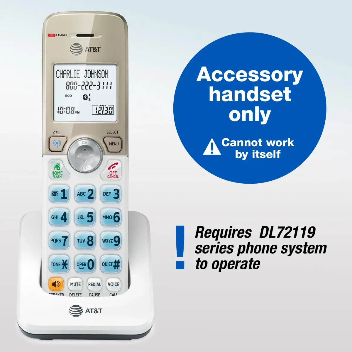 AT&T DL70019 Additional Handset for DL72x19 Series Cordless Phone | Bluetooth Connect to Cell, Smart Call Blocker, 1.8" Backlit Display, Big Buttons, Intercom - view 2