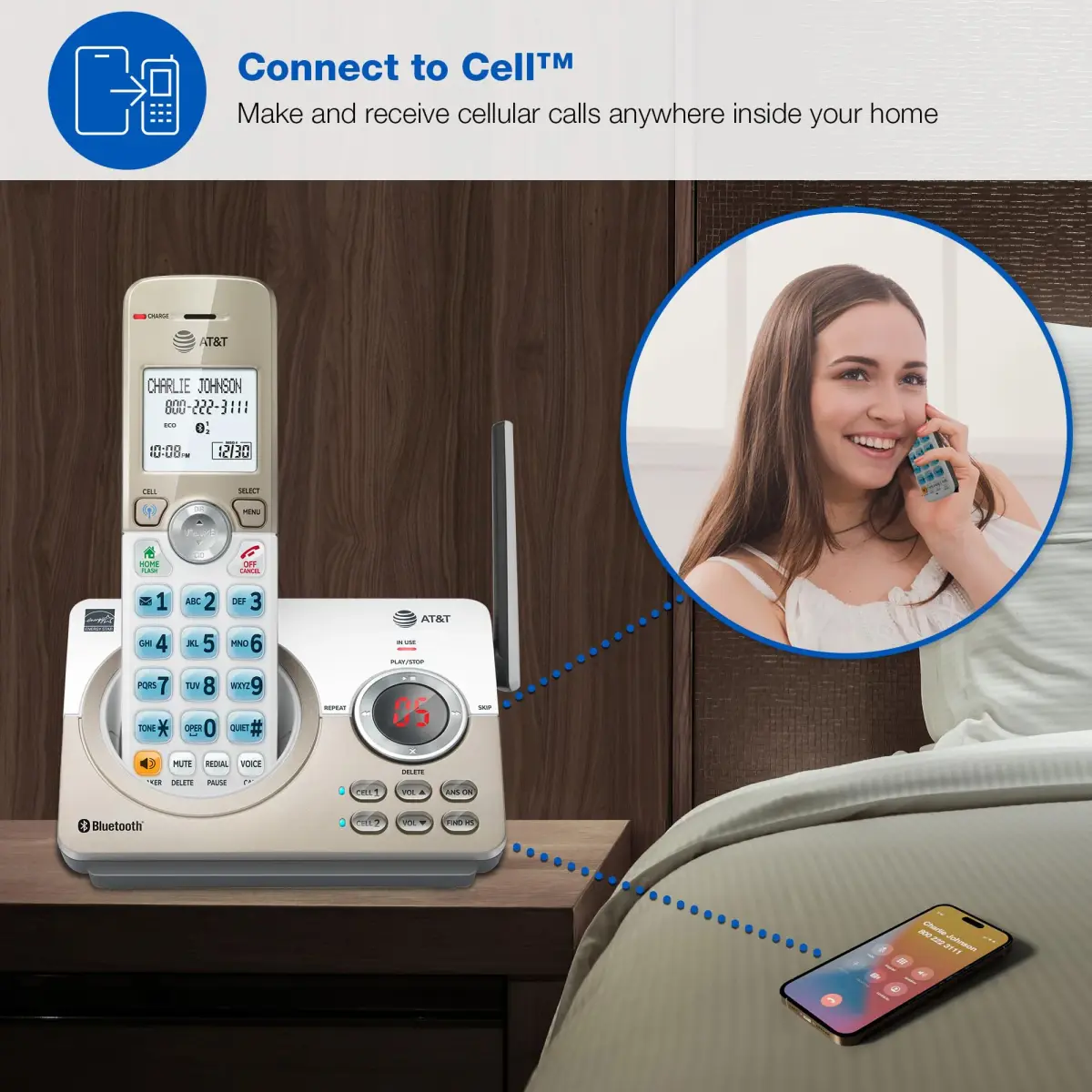 AT&T DL70019 Additional Handset for DL72x19 Series Cordless Phone | Bluetooth Connect to Cell, Smart Call Blocker, 1.8" Backlit Display, Big Buttons, Intercom - view 4
