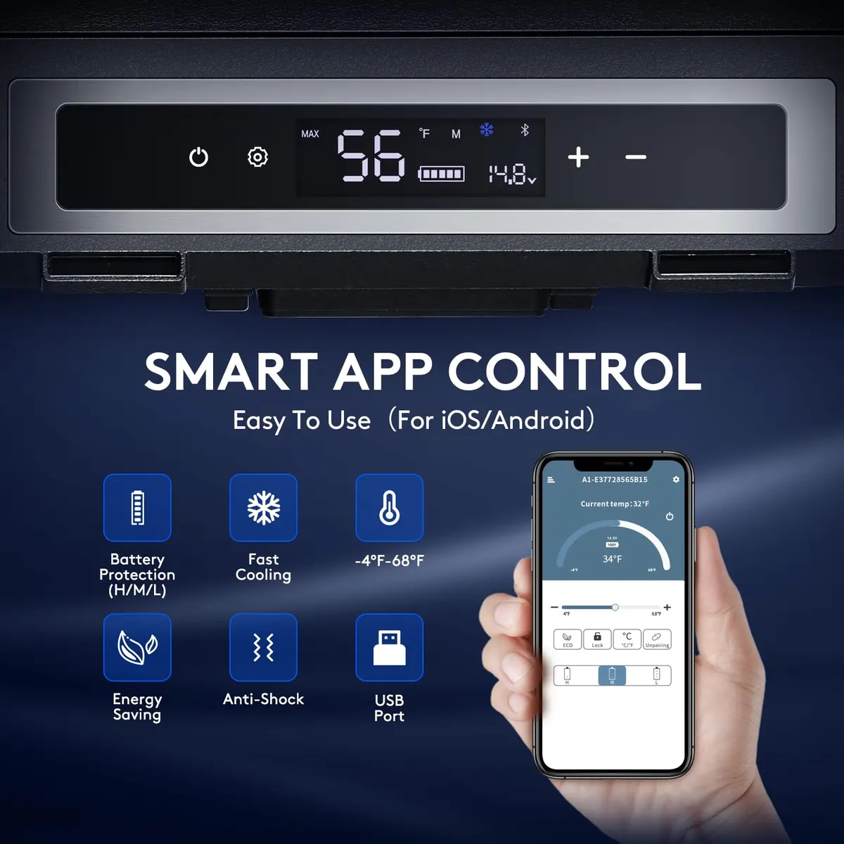 BODEGA 12V Car Refrigerator 40 Quart Portable Freezer APP Control | Dual Compartments, -4℉-68℉, 38L - view 5