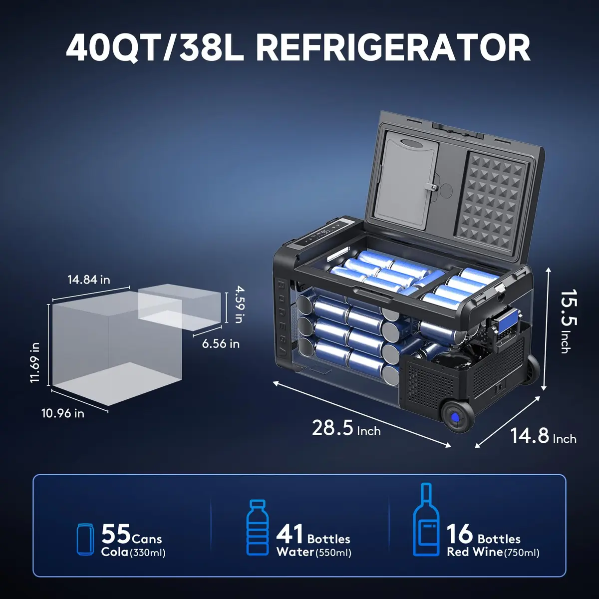 BODEGA 12V Car Refrigerator 40 Quart Portable Freezer APP Control | Dual Compartments, -4℉-68℉, 38L - view 3