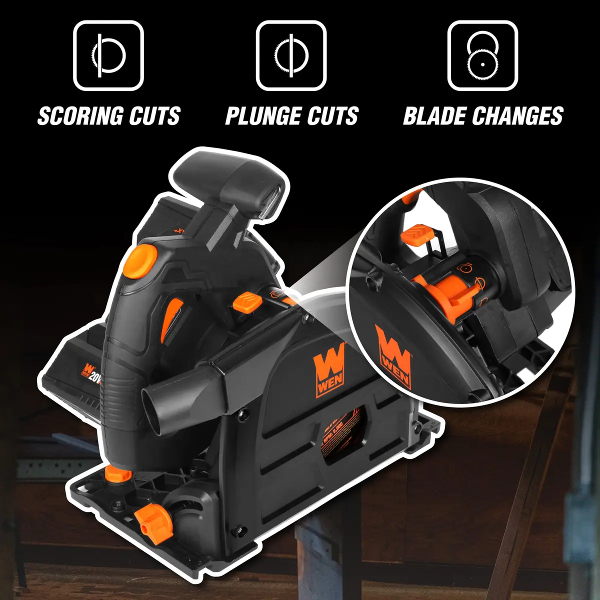 WEN 20V Max Cordless 6.5-Inch Track Saw, Brushless, Variable Speed, Tool Only (20691BT) | Precise Cuts for Wood & DIY - view 4