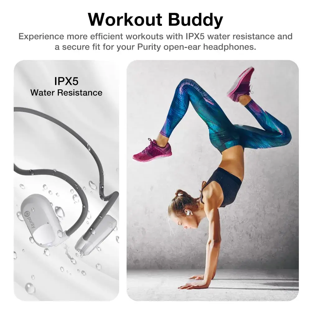 Purity Air Open Ear Headphones True Wireless Bluetooth Earbuds with Dual Mic | Secured Long Wearing Comfort, Sports Sweat Resistant (White/Grey) - view 6