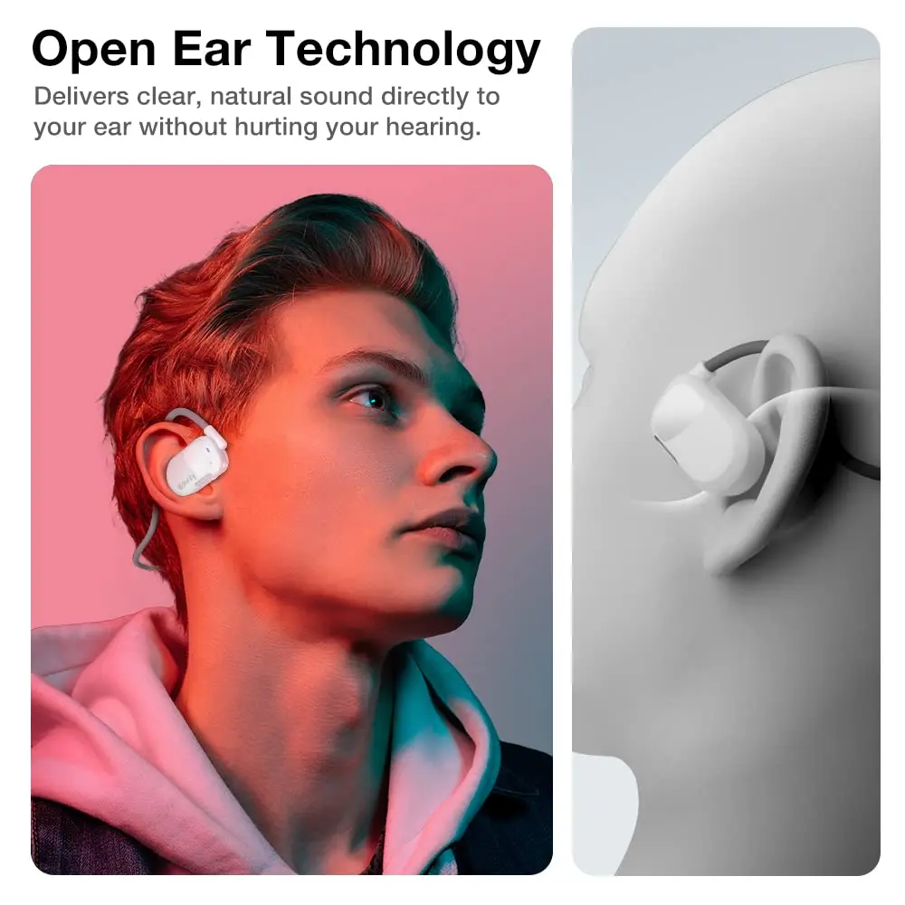 Purity Air Open Ear Headphones True Wireless Bluetooth Earbuds with Dual Mic | Secured Long Wearing Comfort, Sports Sweat Resistant (White/Grey) - view 2