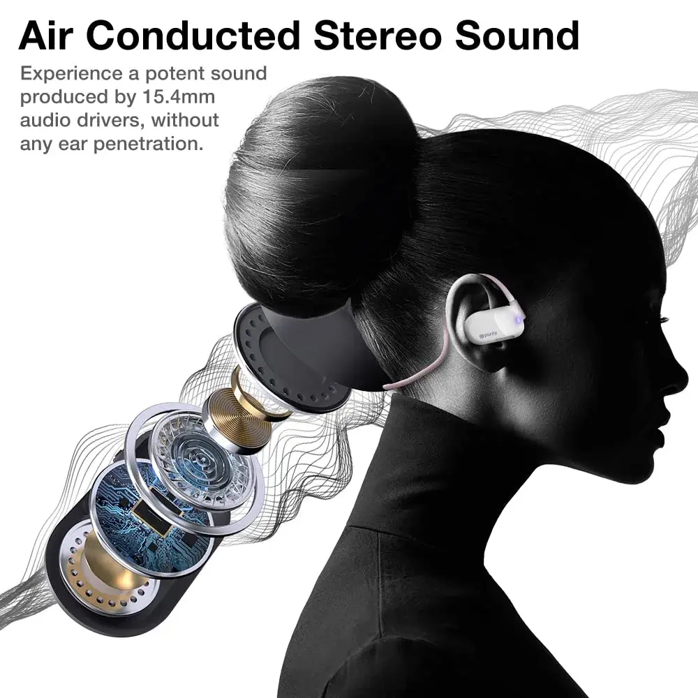 Purity Air Open Ear Wireless Bluetooth Earbuds with Dual Mic | Secured Long Wearing Comfort, Sports Sweat Resistant (White/Lilac) - view 5