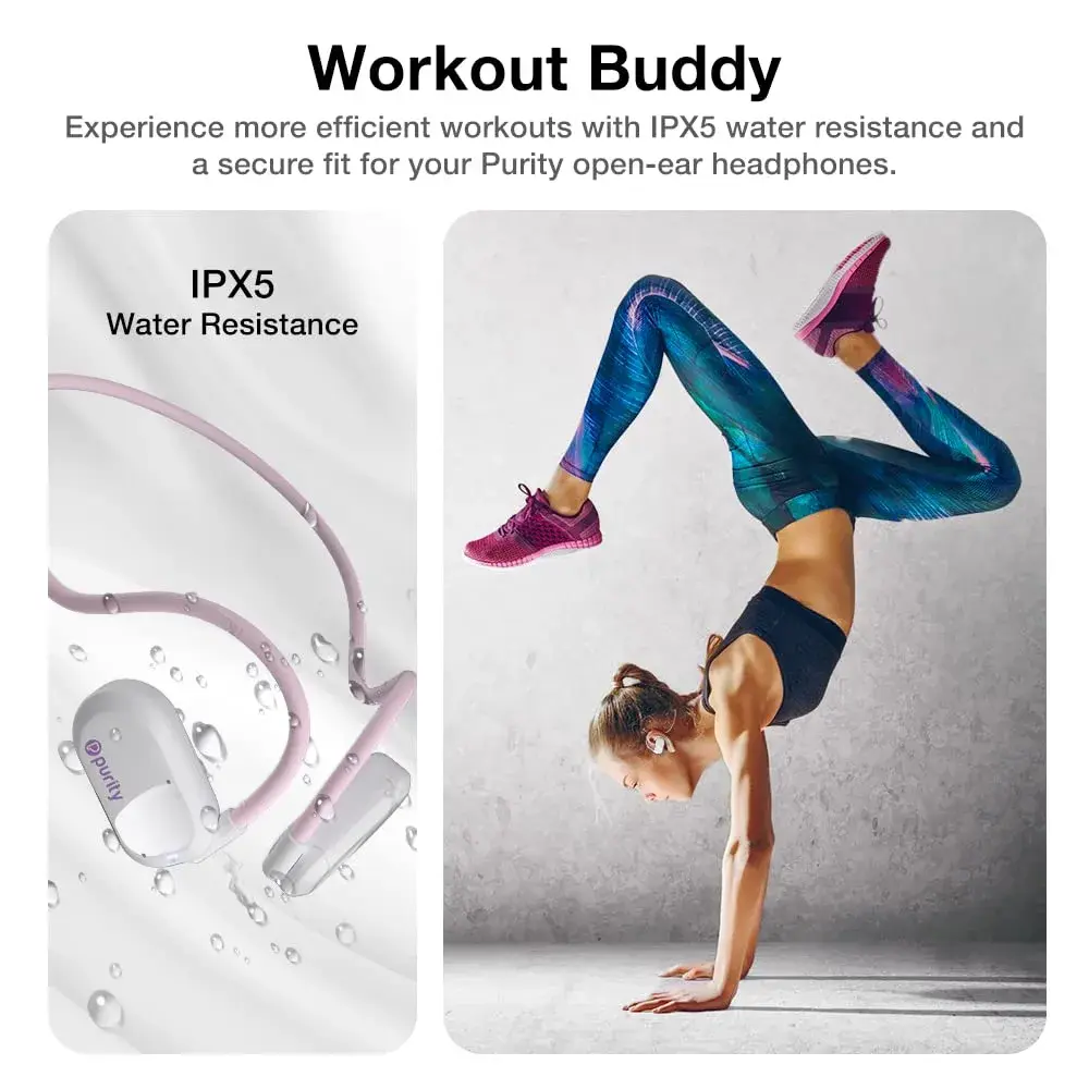 Purity Air Open Ear Wireless Bluetooth Earbuds with Dual Mic | Secured Long Wearing Comfort, Sports Sweat Resistant (White/Lilac) - view 6