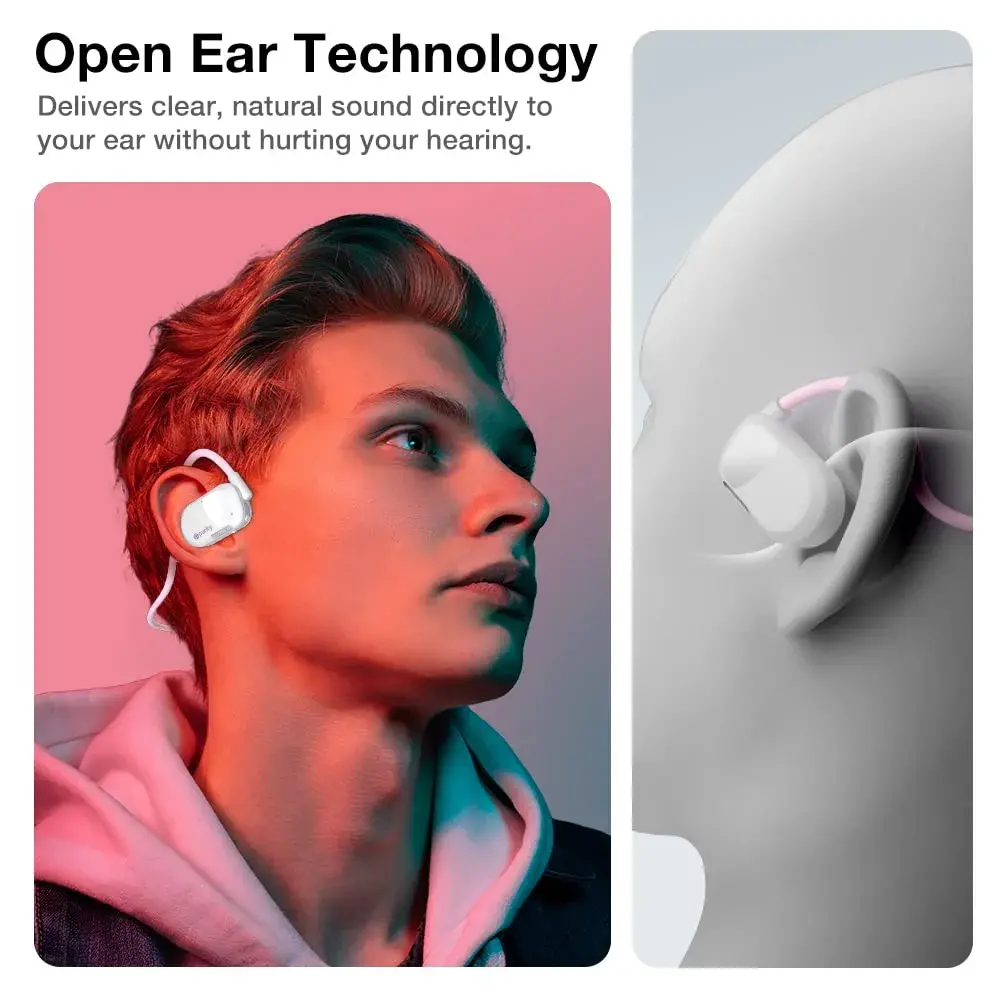 Purity Air Open Ear Wireless Bluetooth Earbuds with Dual Mic | Secured Long Wearing Comfort, Sports Sweat Resistant (White/Lilac) - view 2