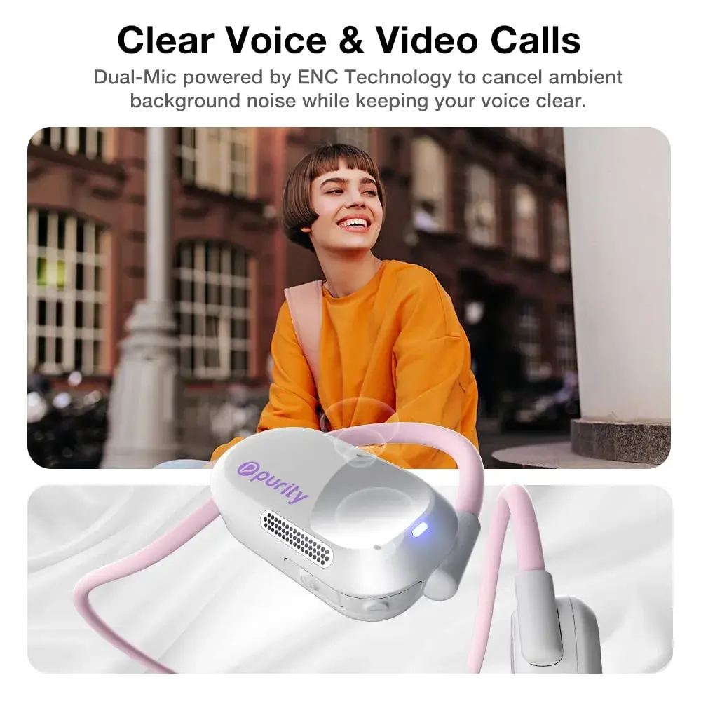 Purity Air Open Ear Wireless Bluetooth Earbuds with Dual Mic | Secured Long Wearing Comfort, Sports Sweat Resistant (White/Lilac) - view 4