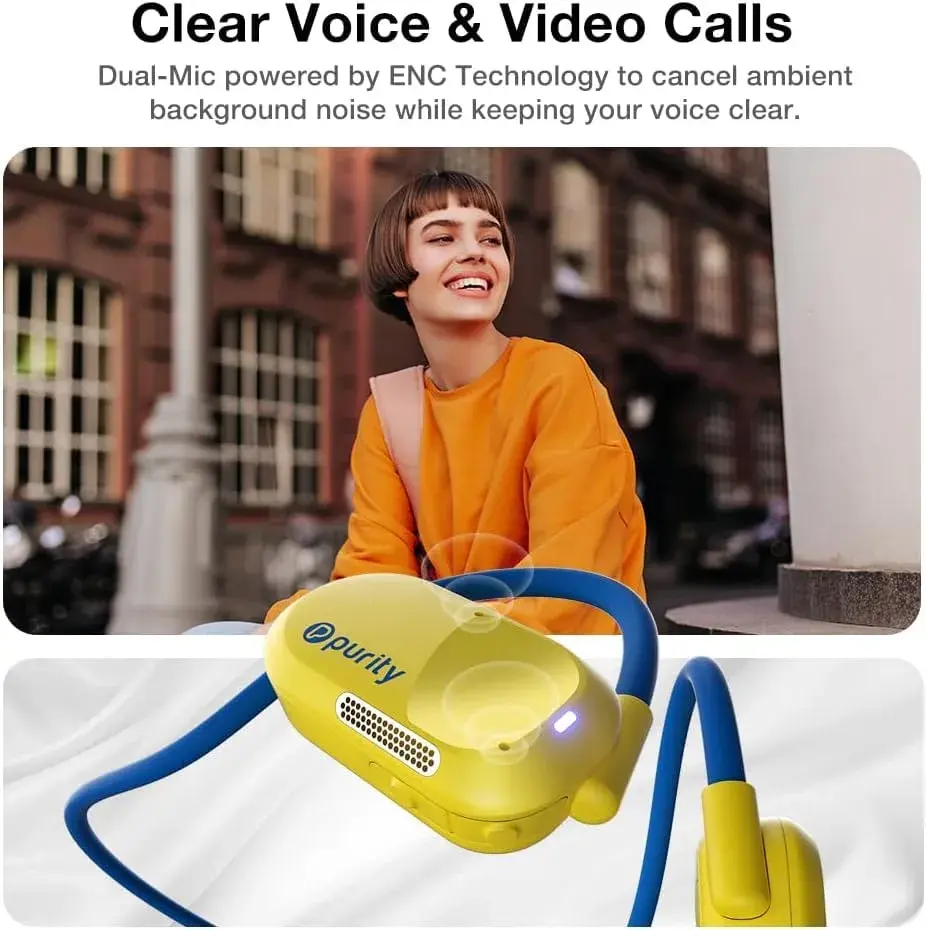 Purity Air Open Ear Headphones Yellow/Blue | Dual Mic, IPX5 Sweat Resistant, Bluetooth 5.3 - view 4
