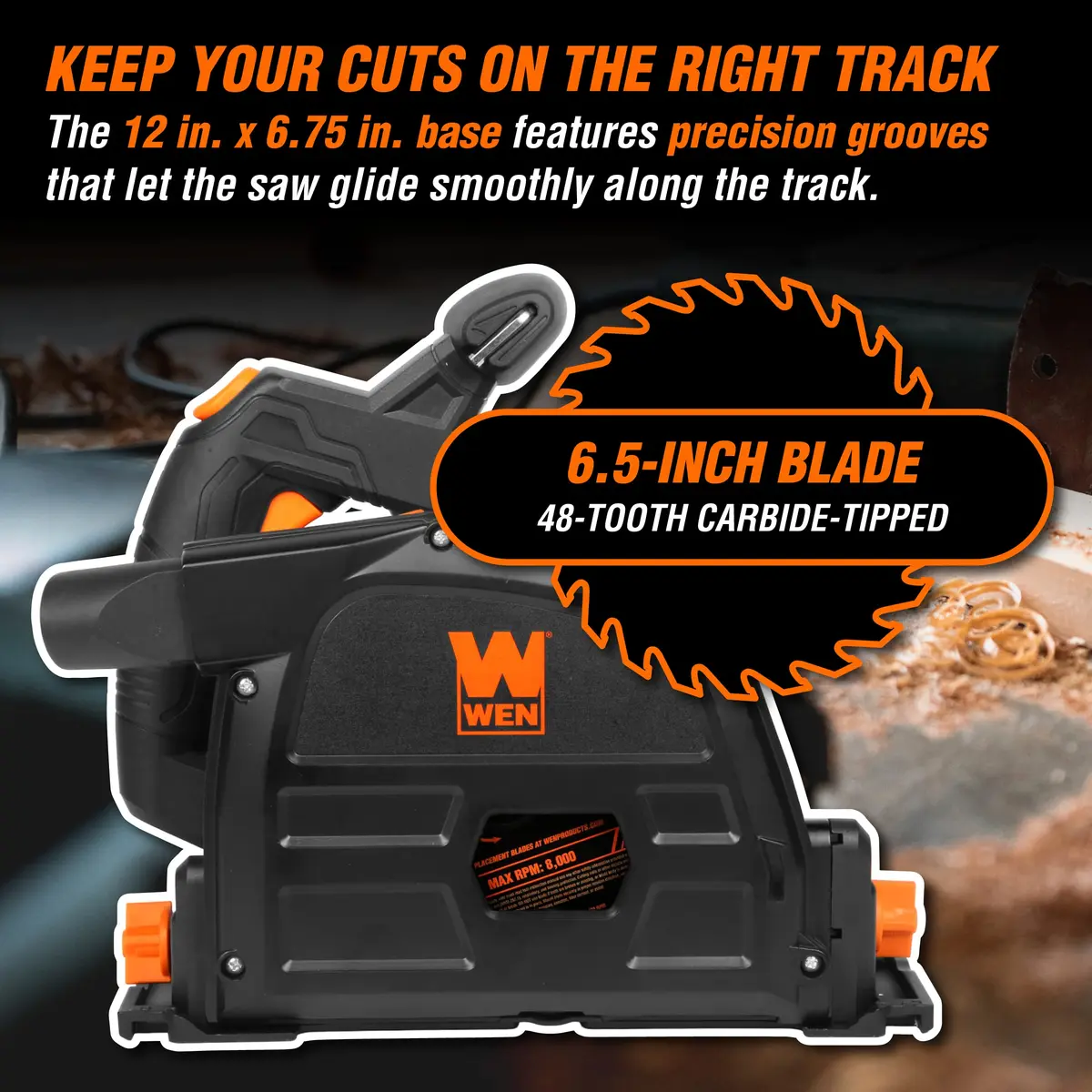 WEN 20V Max Cordless 6.5-Inch Track Saw | Brushless, Variable Speed, Two 4.0 Ah Batteries - view 5