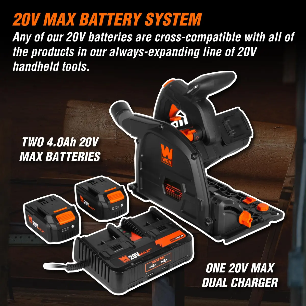 WEN 20V Max Cordless 6.5-Inch Track Saw | Brushless, Variable Speed, Two 4.0 Ah Batteries - view 8