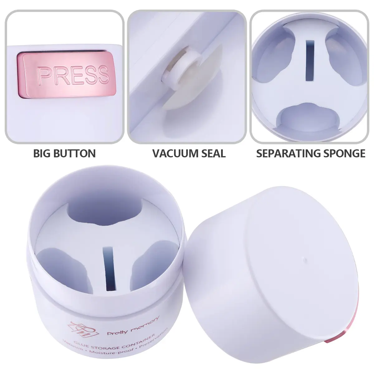 Pretty memory Glue Storage Container for Eyelash Extensions Adhesive Jar | Vacuum Seal for Freshness - view 6