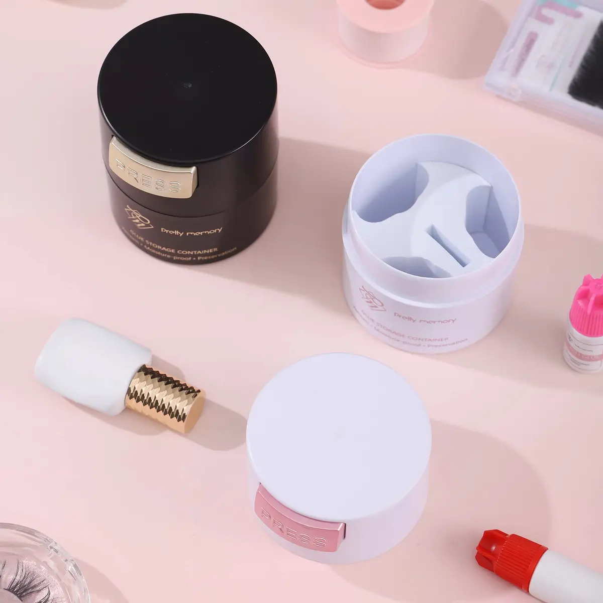 Pretty memory Glue Storage Container for Eyelash Extensions Adhesive Jar | Vacuum Seal for Freshness - view 7