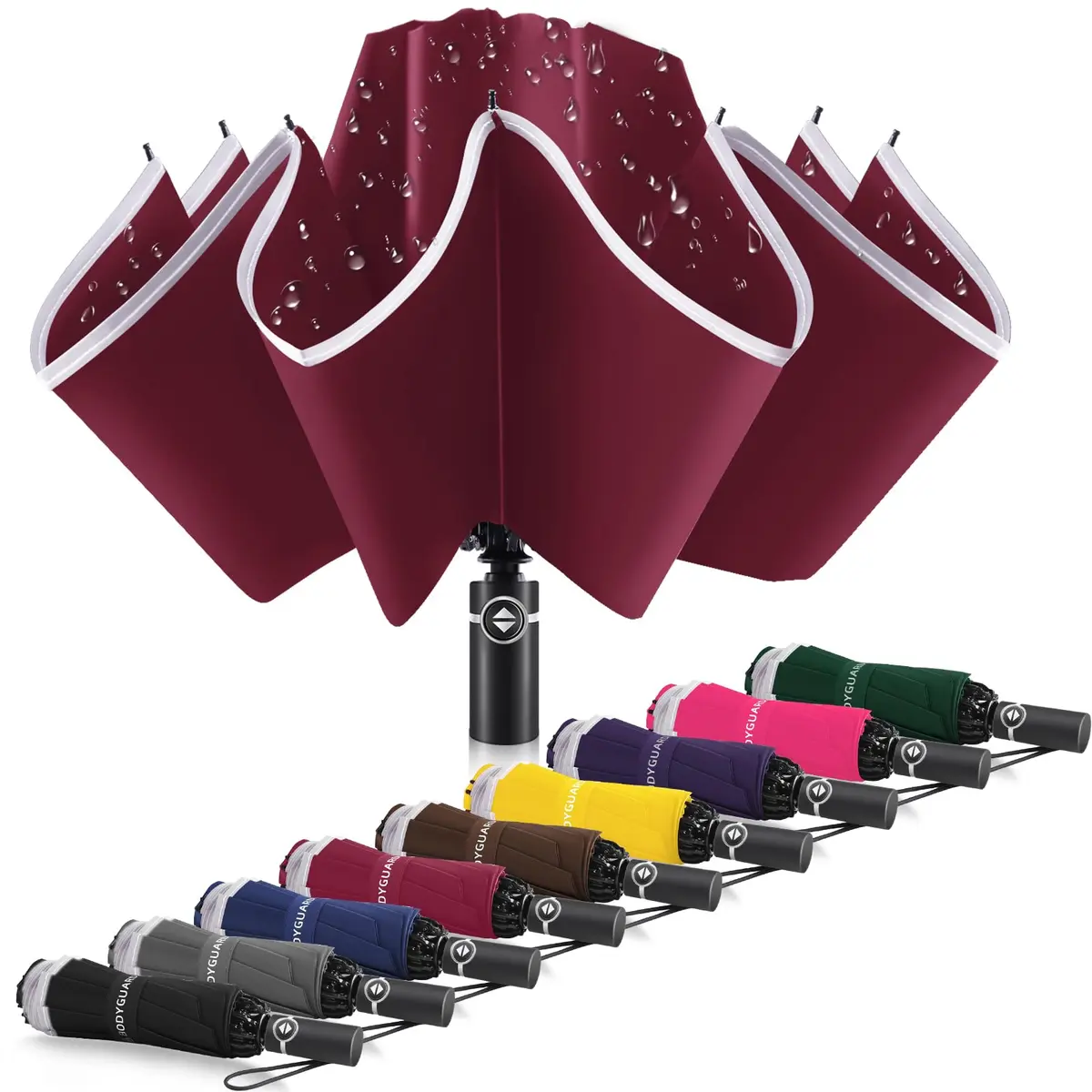 Bodyguard Inverted Umbrella 46 IN Windproof Rain Sun Travel Compact Reflective Burgundy - main product image