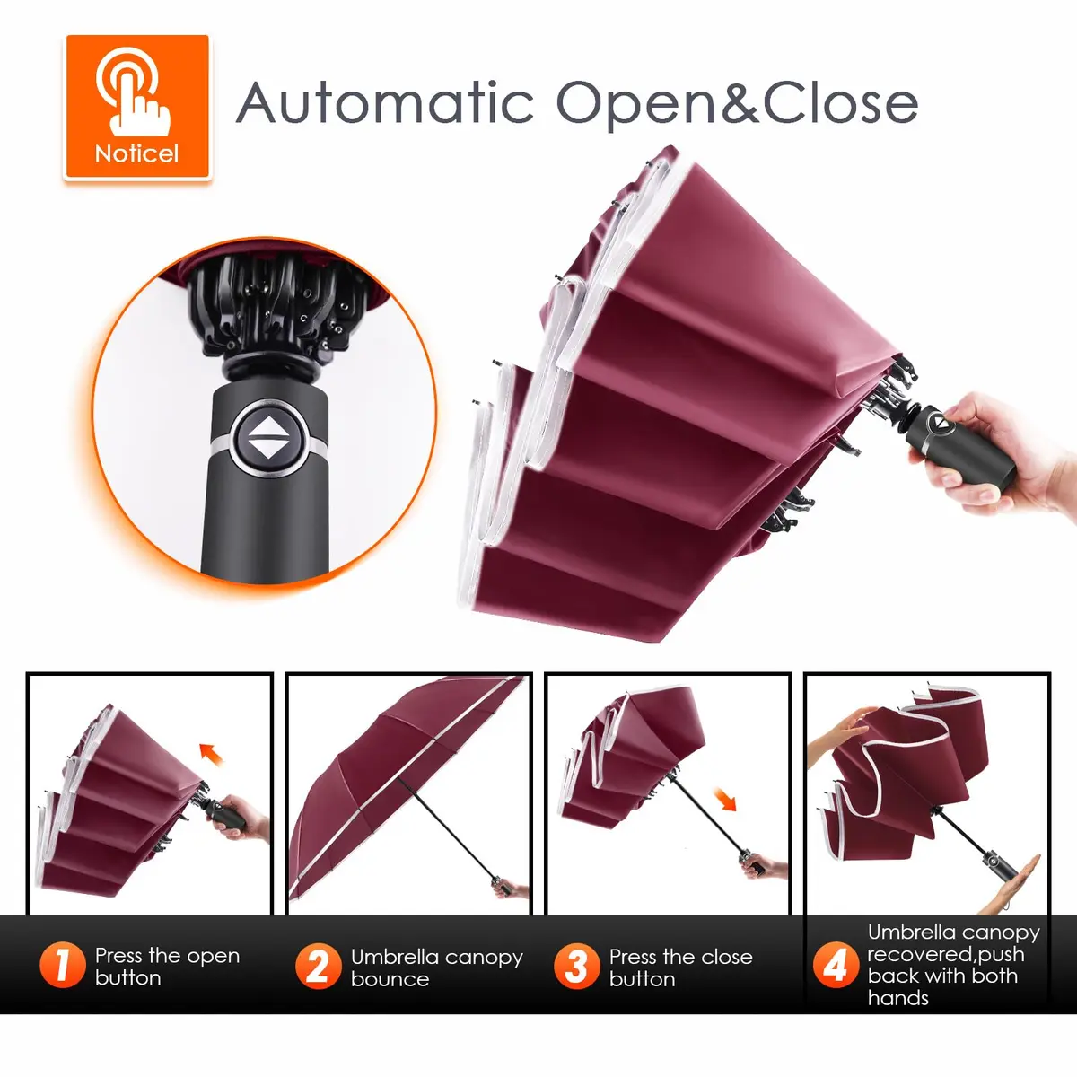 Bodyguard Inverted Umbrella 46 IN Windproof Rain Sun Travel Compact Reflective Burgundy - view 6