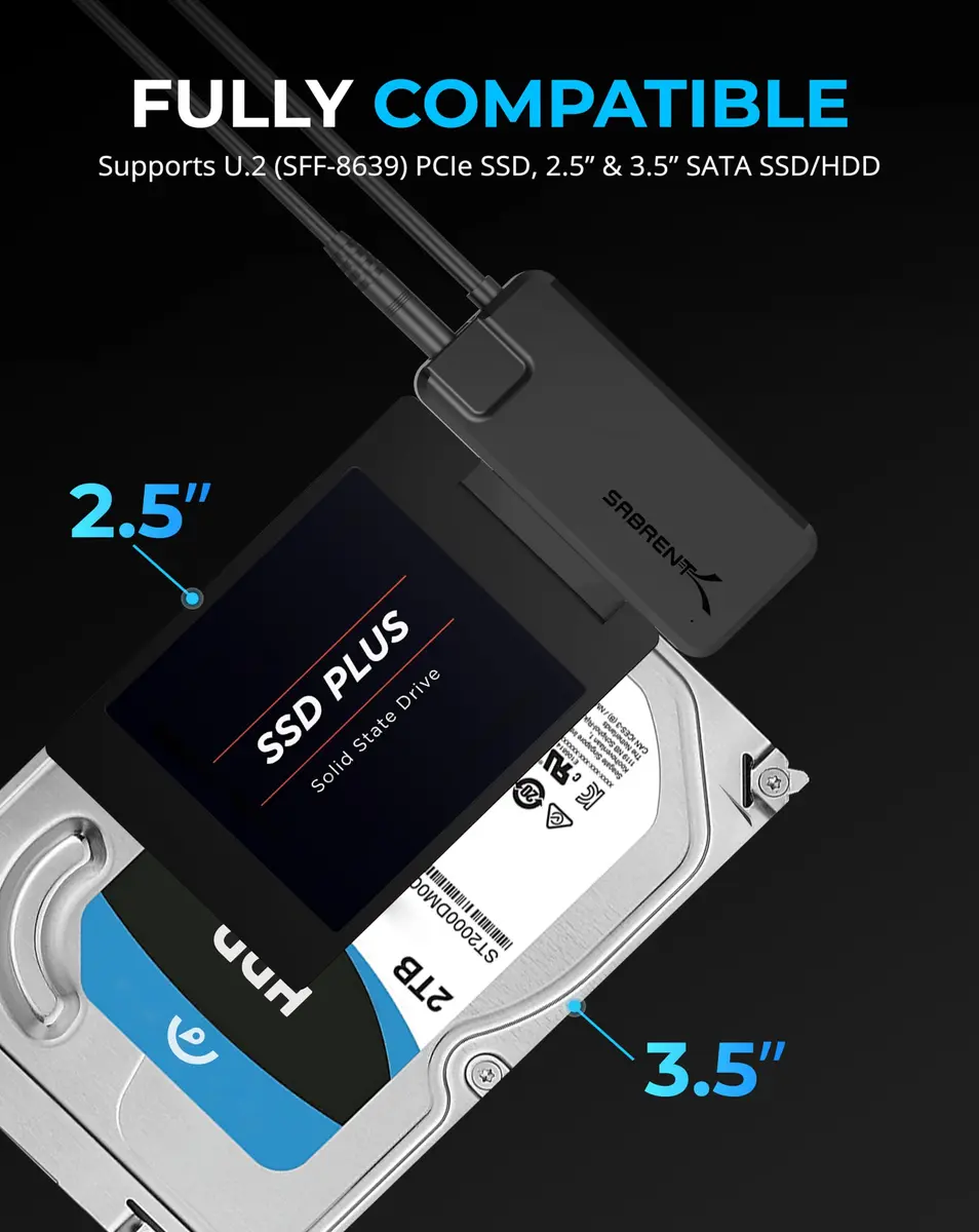 Sabrent USB 3.2 Type-A to SATA/U.2 SSD Adapter Cable (EC-U2SA) 40.6 cm (16 in) | 10Gbps Data Transfer - view 3