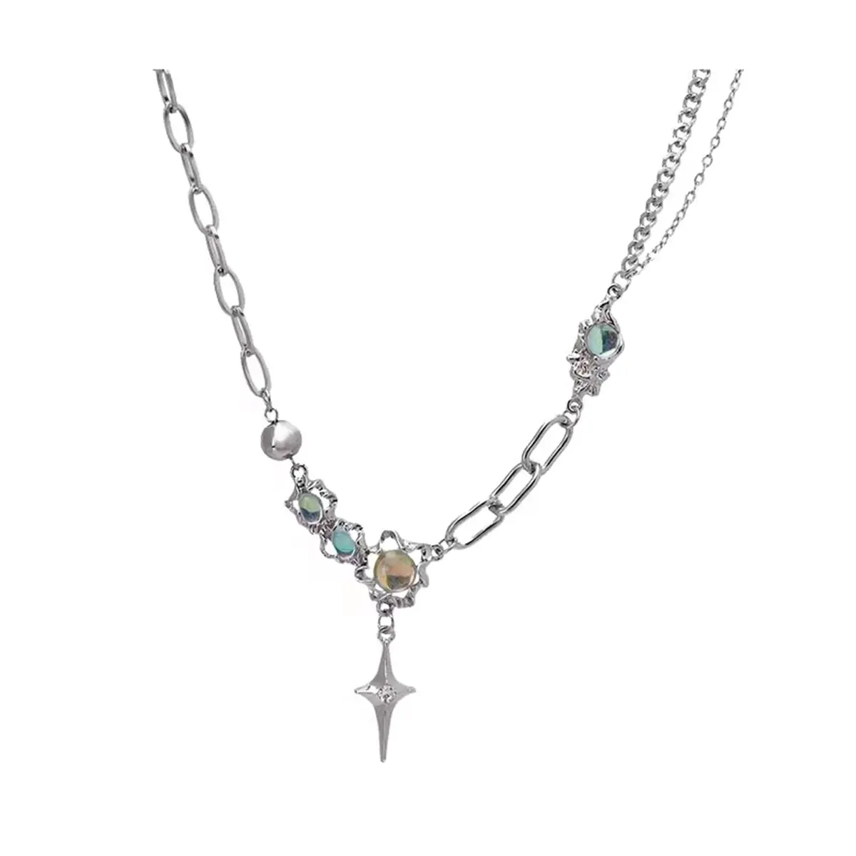 Buyongwant Silver Necklace Star Pendant Moonlight Stone | Irregular Collar Chain for Women - main product image