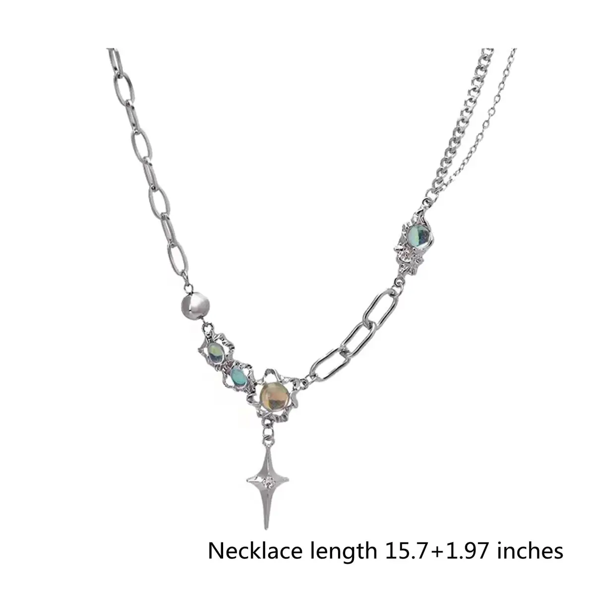Buyongwant Silver Necklace Star Pendant Moonlight Stone | Irregular Collar Chain for Women - view 7