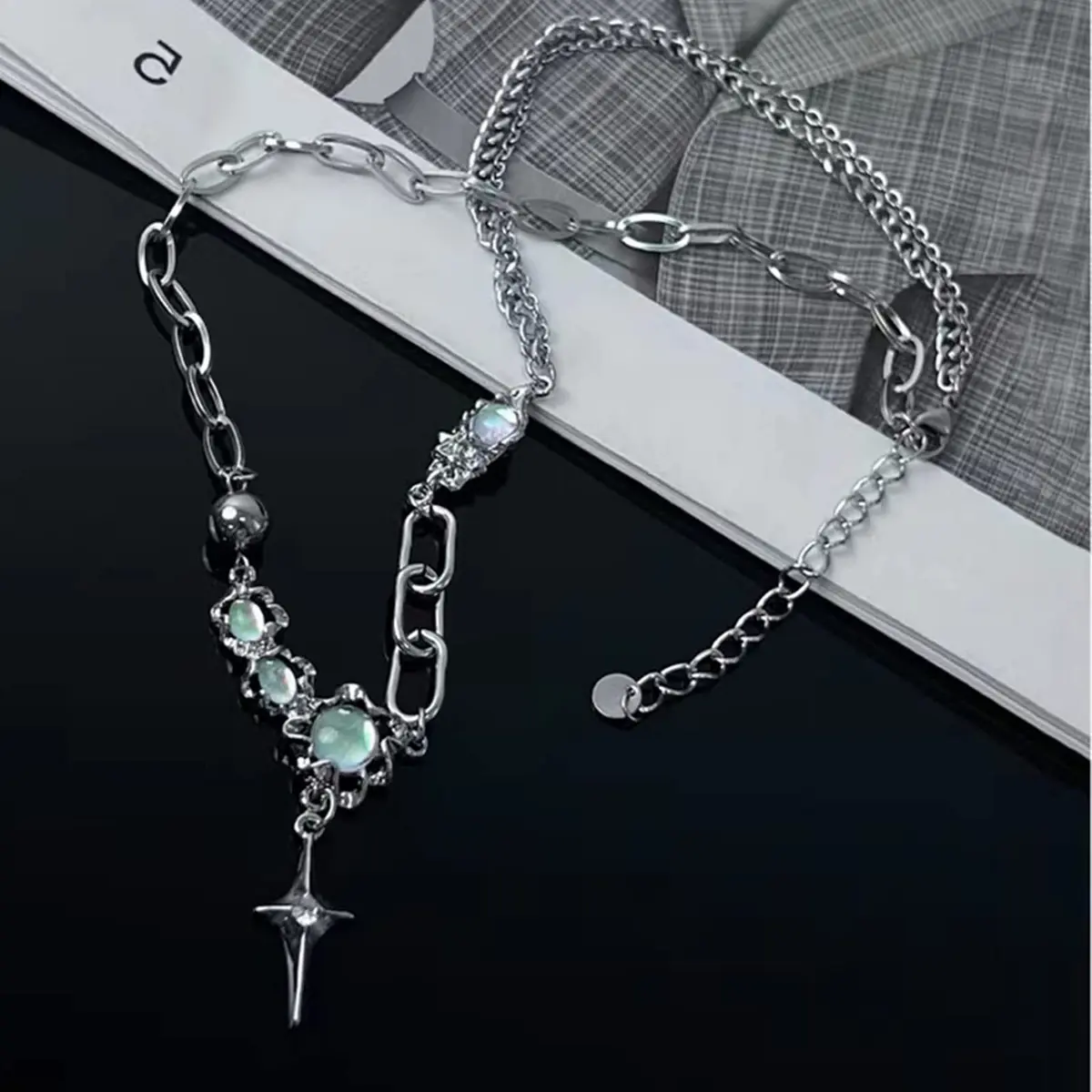 Buyongwant Silver Necklace Star Pendant Moonlight Stone | Irregular Collar Chain for Women - view 4