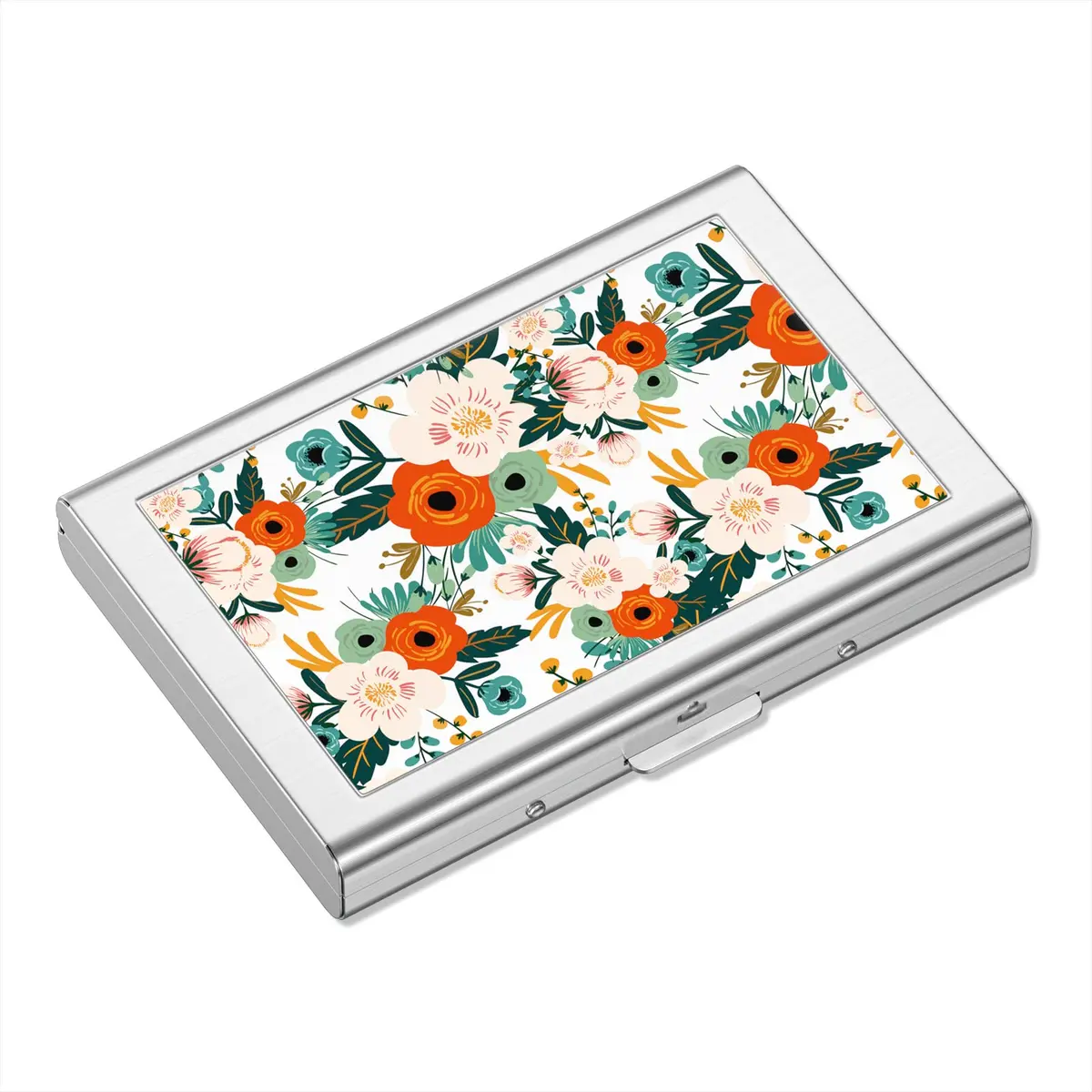 Rimilak Metal Credit Card Holder, Mini Credit Card Wallet, Colorful Flower | RFID Blocking Slim Metal Hard Case for Women Men - main product image