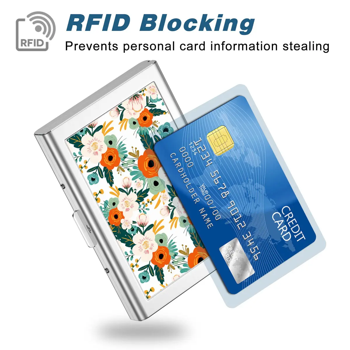 Rimilak Metal Credit Card Holder, Mini Credit Card Wallet, Colorful Flower | RFID Blocking Slim Metal Hard Case for Women Men - view 2