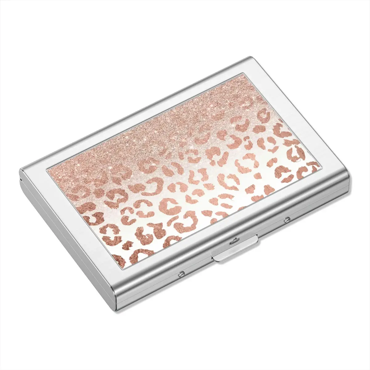 Rimilak Metal Credit Card Holder Mini Wallet Pink Leopard | RFID Blocking Slim Card Case for Women - main product image