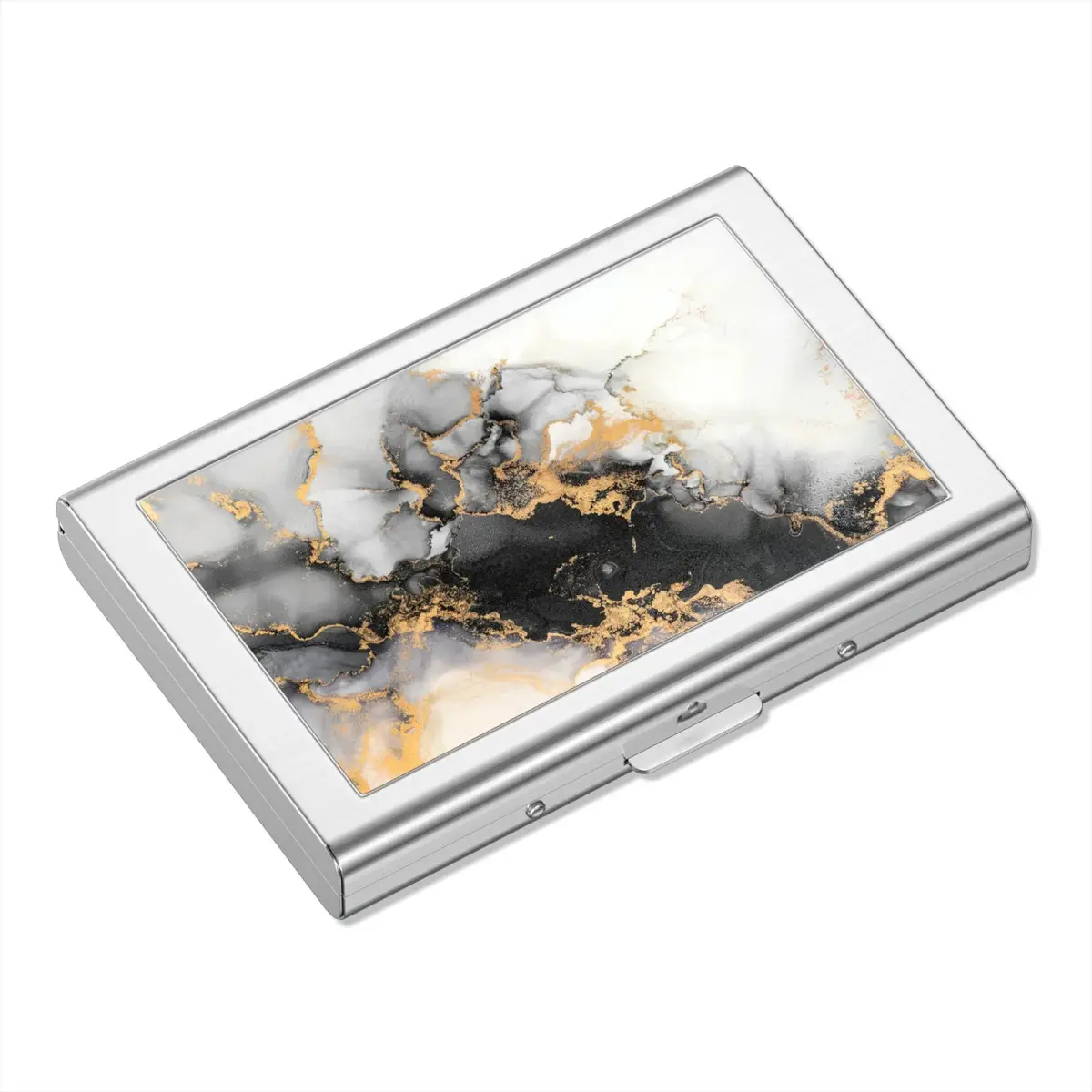 Rimilak Metal Credit Card Holder, Mini Wallet, Black Gold Marble | RFID Blocking Slim Case for Women - main product image
