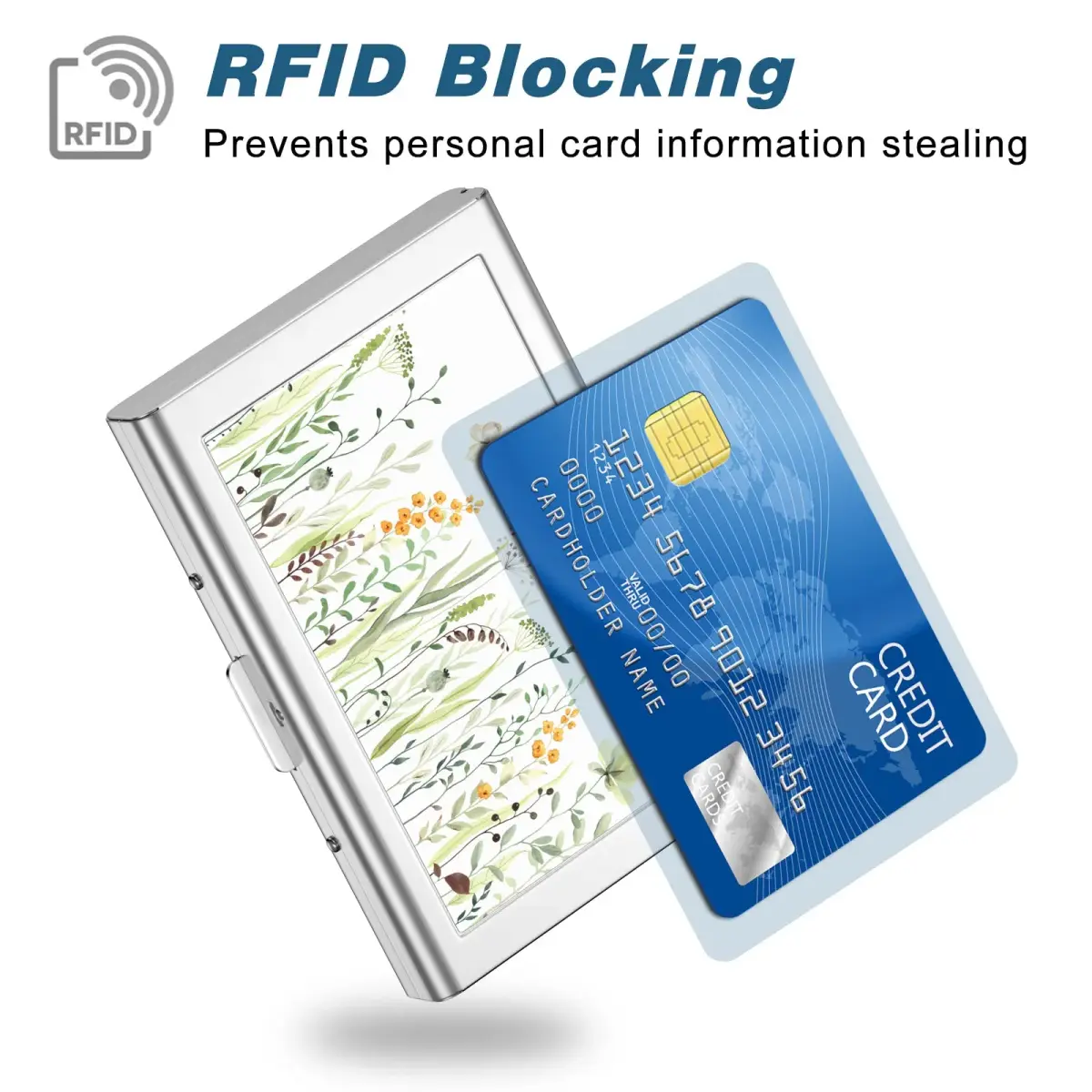 Rimilak Metal Credit Card Holder, Butterfly Flower Pattern, 6 Slots | RFID Blocking Slim Card Case - view 2
