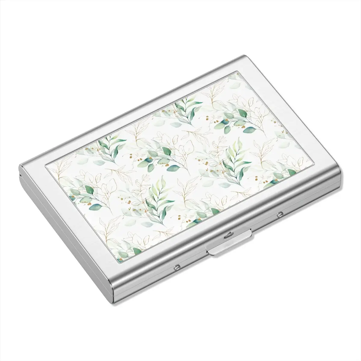 Rimilak Metal Credit Card Holder Mini Wallet Green Leaves | RFID Blocking Slim Card Case for Women - main product image